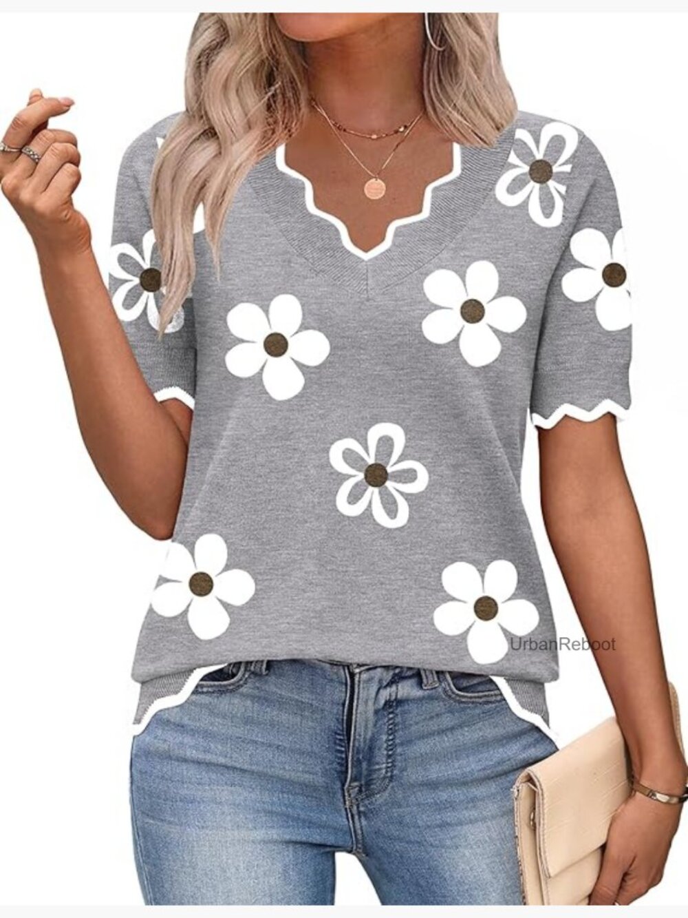 Short Sleeve V-Neck Lightweight Knit Sweater Top Business Casual Blouse